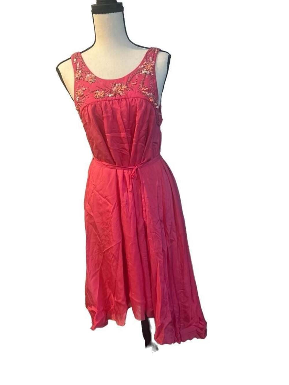 Leifsdottir Anthropologie Pink Silk Beaded High-Low Sleeveless Midi Dress